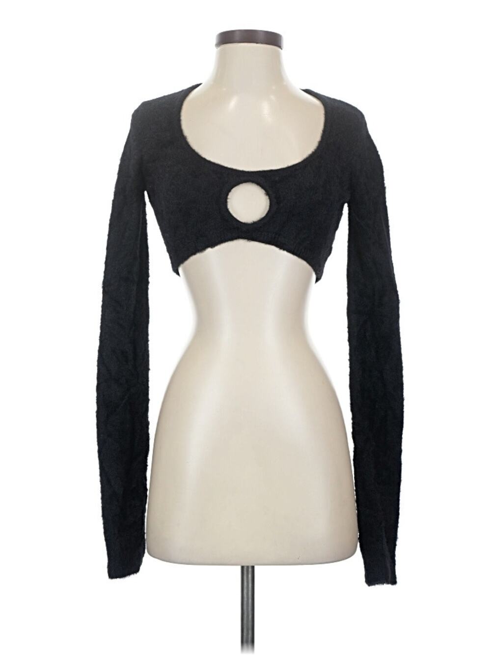 XÜXÜ Krafft Pavlof Top Wool Crop Sweater Chest Cutout Eyelash Knit Black Small
